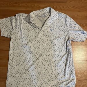 Rhoback Men's White and Blue Dog Patterned Shirt